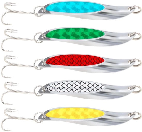 Pescatoio Rotante a 5 Ganci - Colorato - Lamiere Metalliche Resistenti - Treble Hook - Materiale Duraturo - Adatto per Diversi Tipi di Pesci