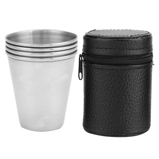 Set di Tazze in Acciaio Inossidabile da 4 - Set di Tazze Portatile - Infrangibile - Per Campeggio/Viaggio - Compreso Sacchetto di Riposo - Leggero - Tazze per Bere