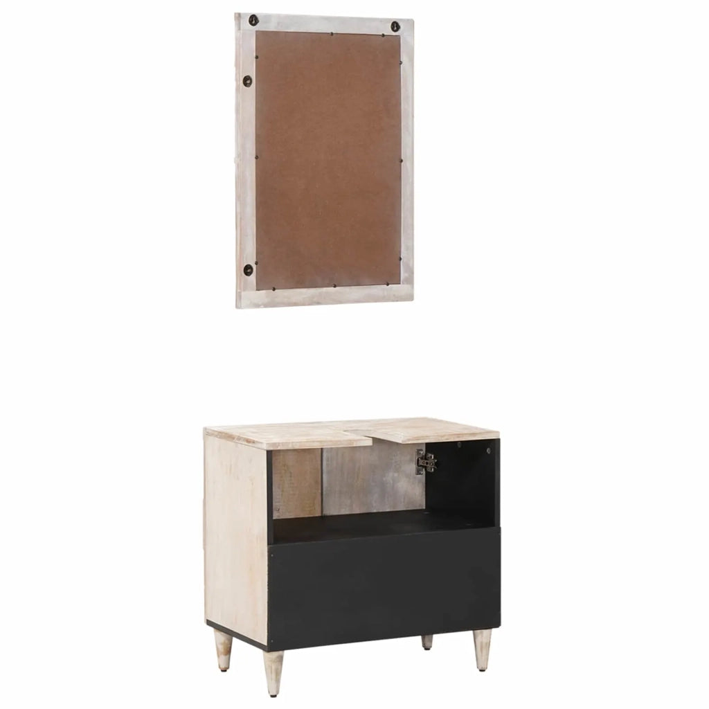 Set di mobili per il bagno 2 pcs Bianco Legno di mango massello