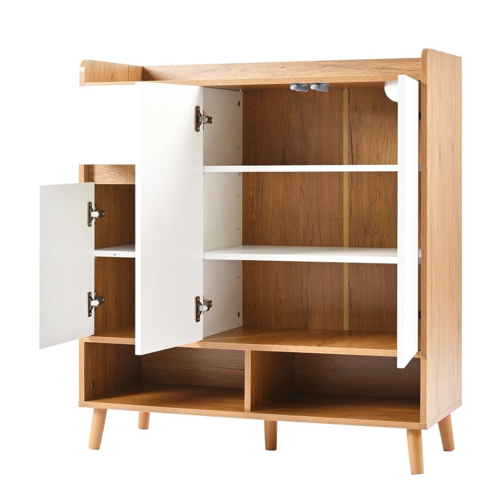 Mobile contenitore con ripiani regolabili e vani aperti, per ingresso, in truciolare, bianco naturale, 90 × 35 × 99 cm