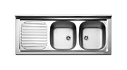 Lavello da appoggio in acciaio inox 2 vasche a destra dimensioni 120x50 cm pi1202mlpc apell