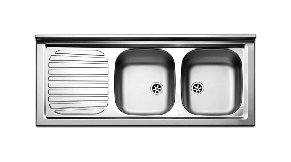 Lavello da appoggio in acciaio inox 2 vasche a destra dimensioni 120x50 cm pi1202mlpc apell