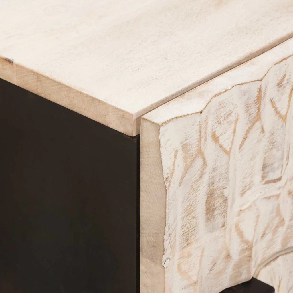 Comodino | Armadio da Notte | Mobiletto da notte Bianco 50 x 33 x 60 cm Legno di mango massello