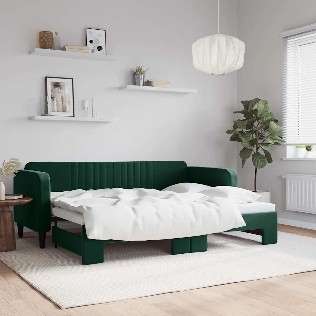 Divano Letto con Letto Estraibile Verde Scuro 80x200cm Velluto
