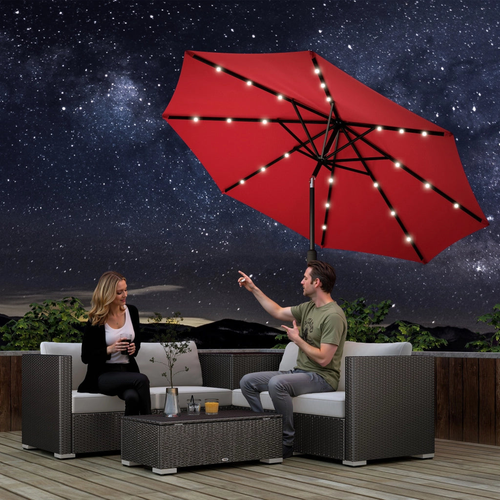 Parasole da giardino inclinabile ¨C zephmum ¨C LED solare, ? 2,7 m, rosso bordeaux
