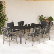Set da Pranzo da Giardino 7 pz Cuscini Polyrattan Grigio Chiaro 3212178