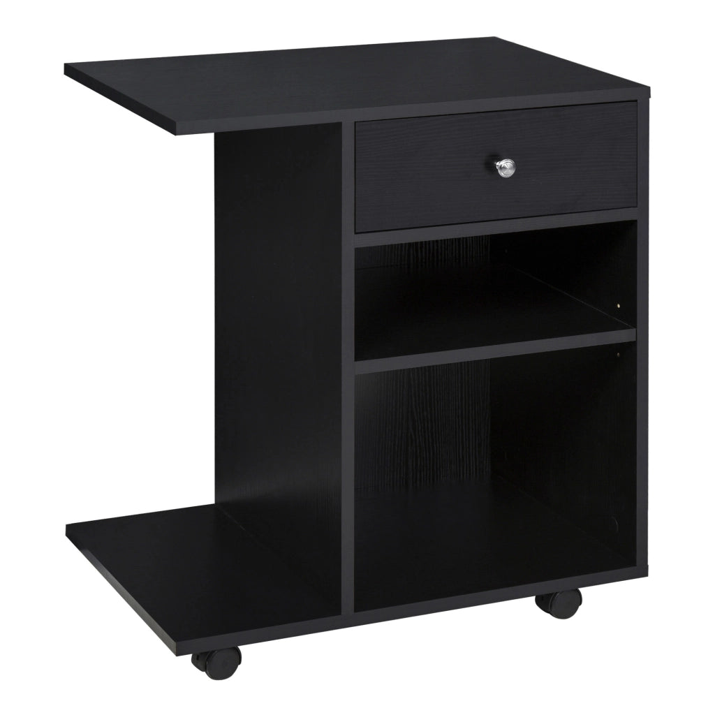 EasyComfort Mobile Porta Stampante in Legno Nero con 1 Cassetto, 2 Ripiani e Mensola CPU, per Ufficio 60x40x68.5cm