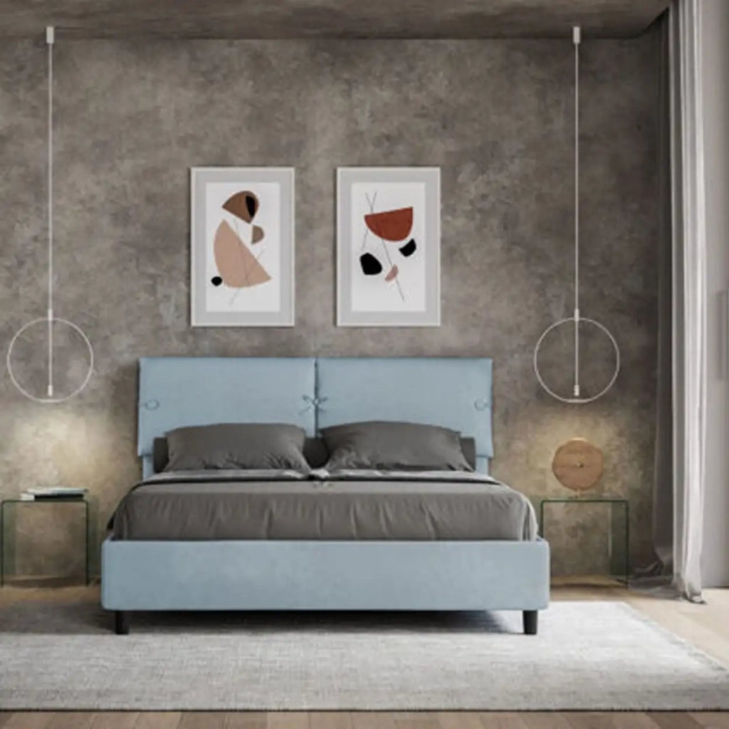 Letto matrimoniale con rete imbottito 160x210 microfibra azzurro Sleeper