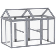 Recinto per polli in legno massello con rete e porta ¨C Xylo ¨C 140x88,5x106 cm grigio