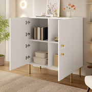 Credenza e madia bianca con maniglie in lega di zinco e gambe in acciaio, per soggiorno e ingresso, 80 × 36 × 90 cm