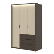 Armadio VALDORA 3 porte con LED e 3 cassetti in rovere scuro e beige 139 cm