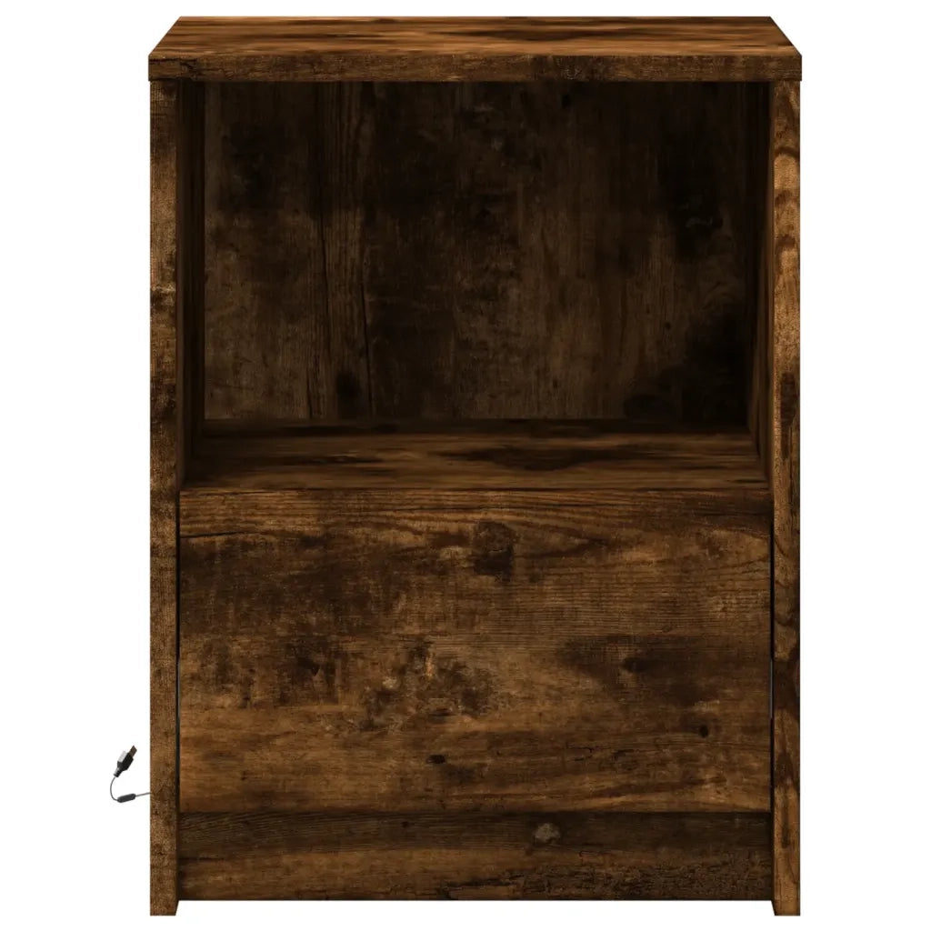 Comodino con Luci LED-Tavolino da notte Rovere Fumo in Legno Multistrato 255072