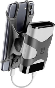 Supporto per bicicletta con power bank integrato e supporto per power bank per manubrio e scooter - Nero