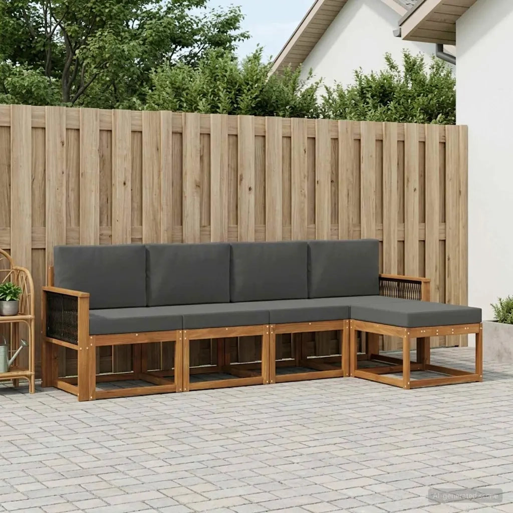 Set di divani da esterno 5 pcs Naturale e Antracite Poliestere