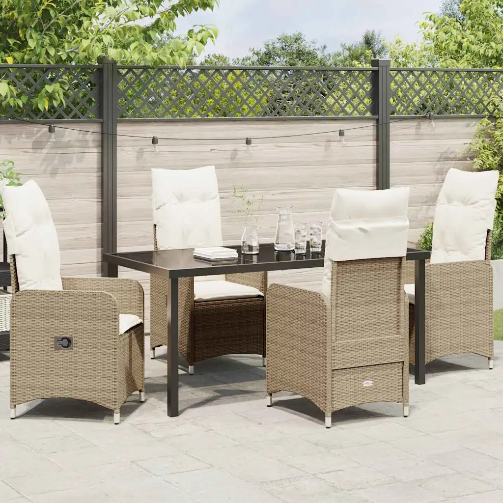 Set da Pranzo per Giardino con cuscino 5 pcs Beige polyrattan 3379656