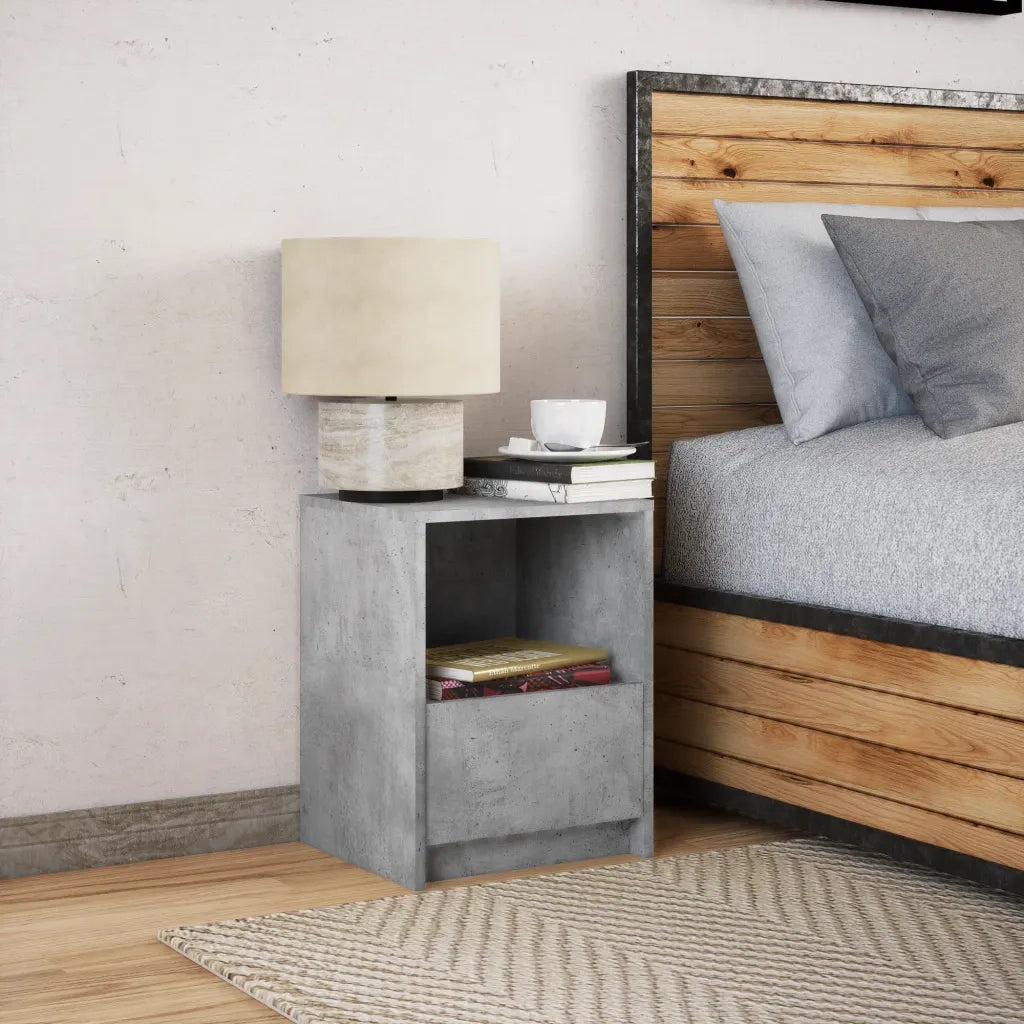 Comodino con Luci LED Grigio Cemento in Legno Multistrato 852025