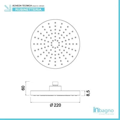 Soffione doccia tondo diametro 22 cm in ABS con finitura cromo
