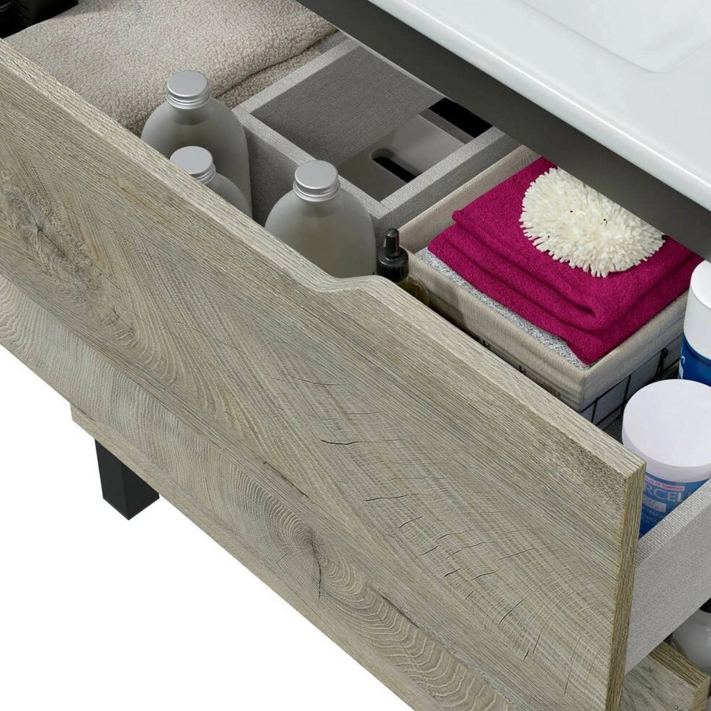 Laterza, set Mobili Bagno 3 Cassetti, Marrone Quercia