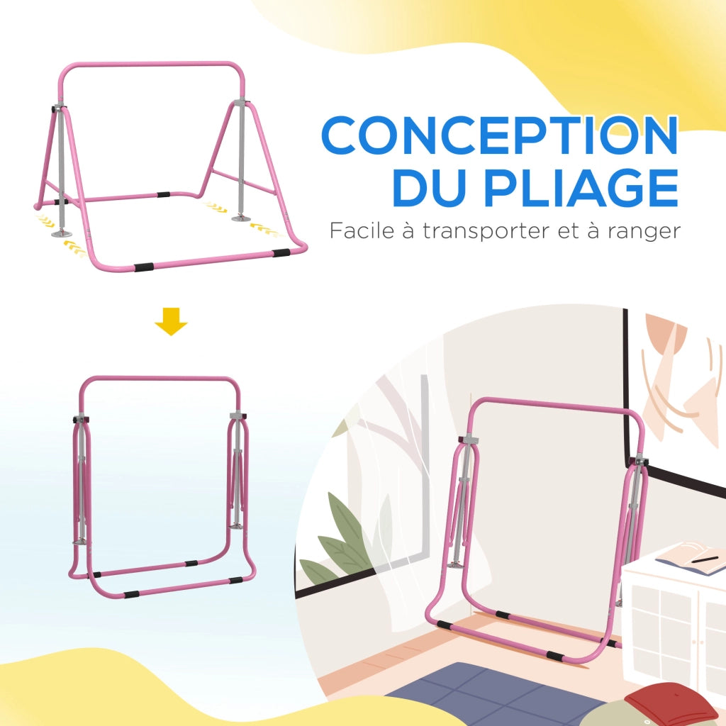 Sbarra Ginnastica Pieghevole per Bambini ¨C zephmum ¨C Rosa, Altezza Regolabile 88-128 cm