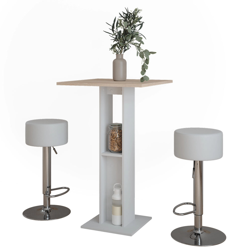 Vicco tavolo bar con sgabelli Bianco/Sonoma 65 x 65 cm con 2 sgabelli da bar