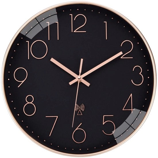 Orologio da Parete Radiocomandato, Silenzioso, 30 cm Quartz, Funziona con Batterie, Grande Orologio da Parete, Facile da Leggere, Ideale per Casa, Cucina, Camera da Letto, Ufficio, Scuola (Nero)