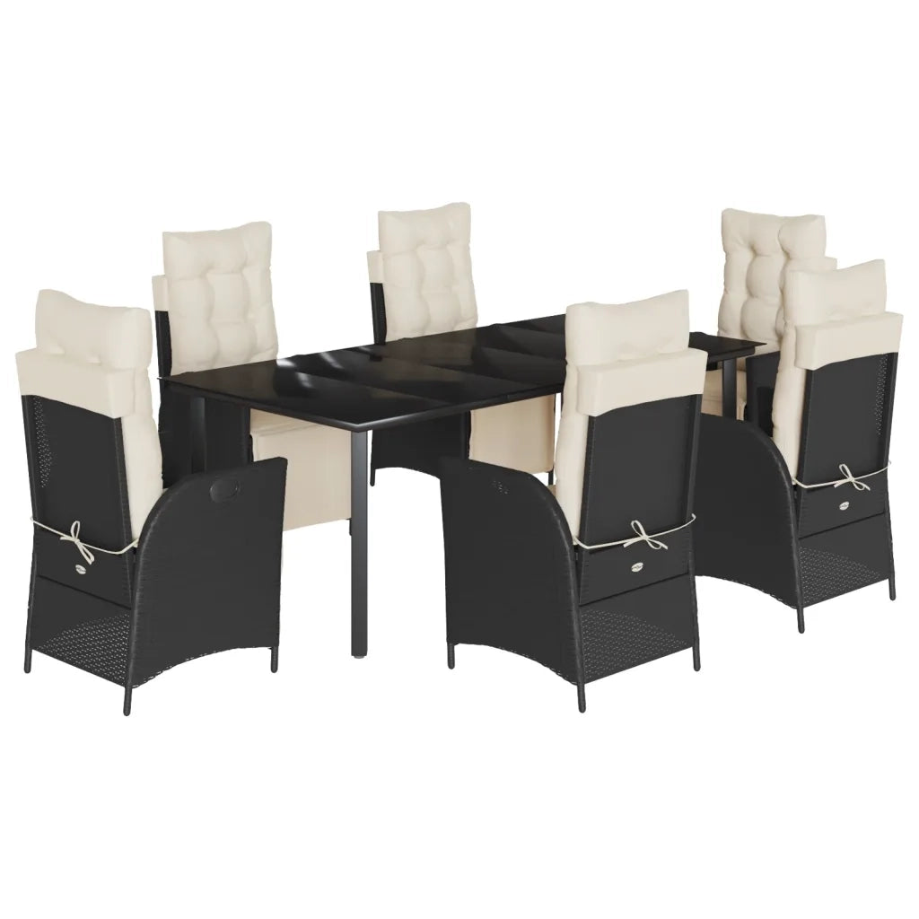 Set da Pranzo da Giardino 7 pz Nero con Cuscini in Polyrattan