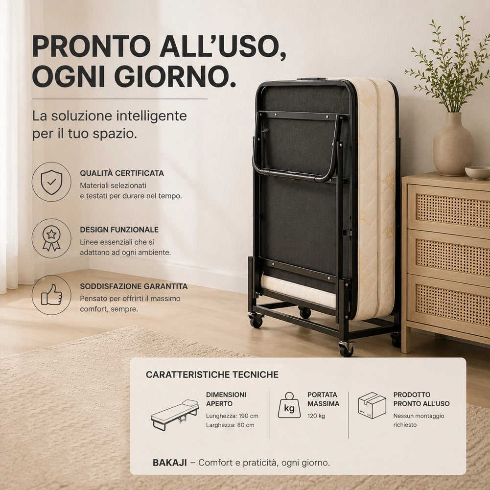Letto Singolo Pieghevole Cuscino Copertura Brandina Materasso H10cm 80x40x190cm