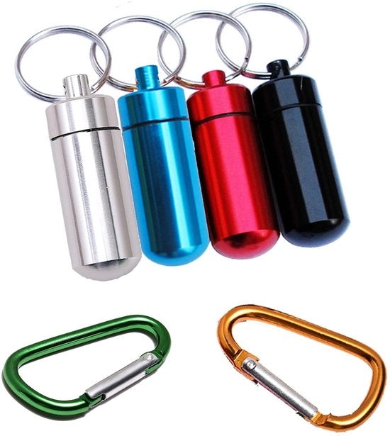 Pacchetto di medicinali 4 pezzi - Miniastuccio medico - Chiave da parco - Impermeabile - Lega di alluminio - Portatile 4,8 x 1,7 cm - Cassa medica