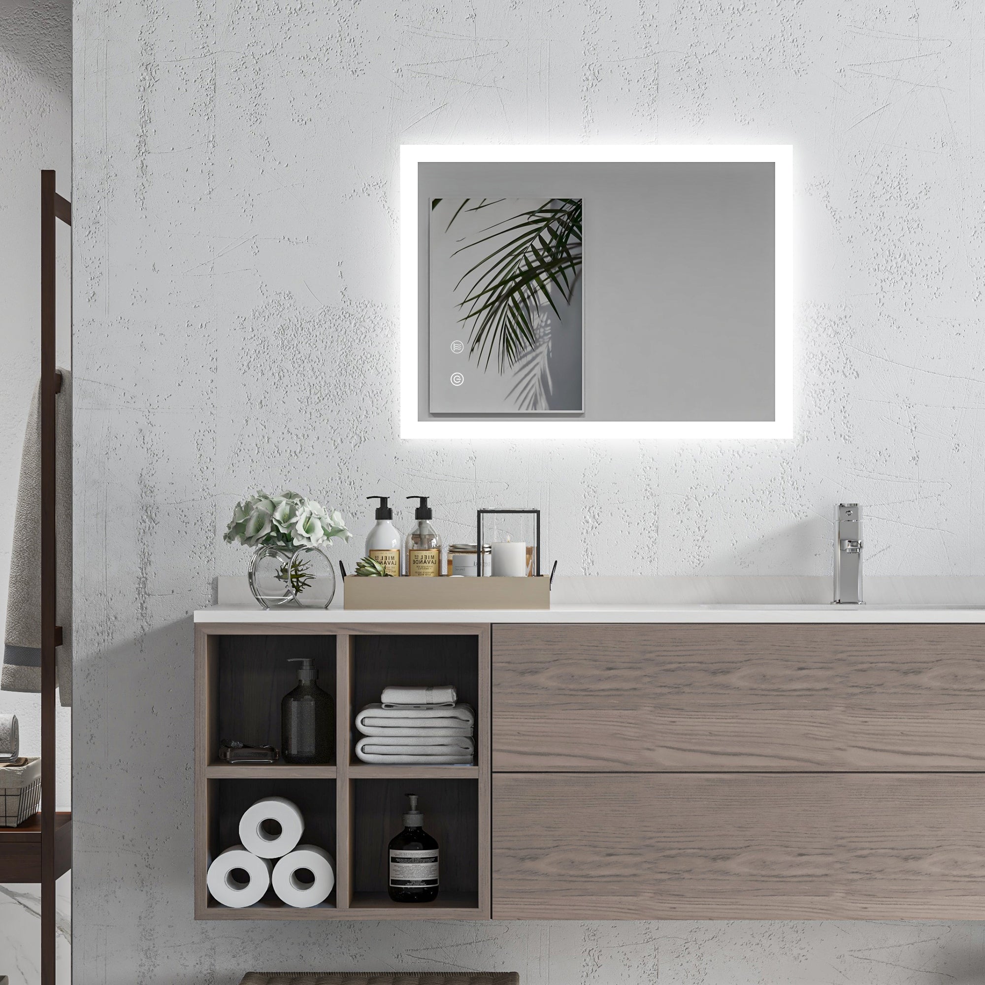 Specchio Bagno con Luci LED  3 Tonalità 70x50 cm Controllo Touch e Design Antiappannamento