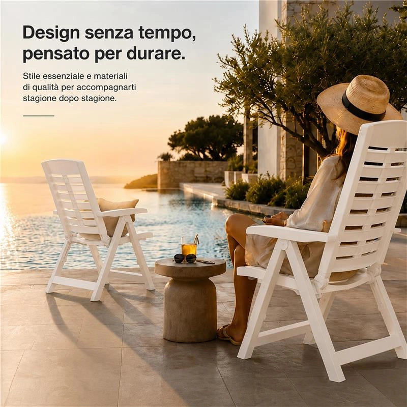 MAURY'S POLTRONA PIEGHEVOLE YUMA IN RESINA A 5 POSIZIONI IN COLORE BIANCO 60 X 61 X 109 CM