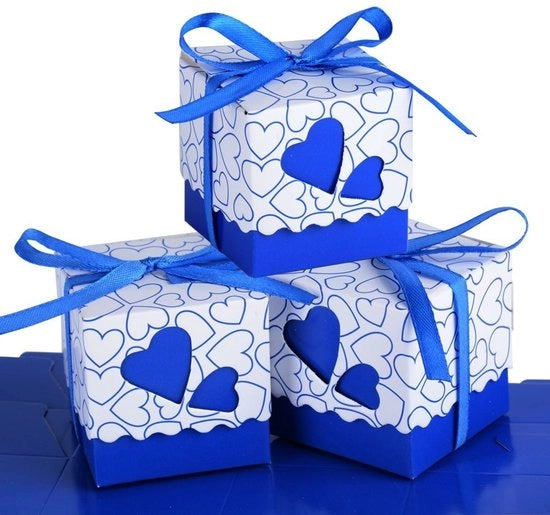 Scatole di regalo in cartone 100 pezzi - colore blu scuro - dimensioni 5 x 5 x 5 cm - con cotone - facili da montare - con confezione di regalo