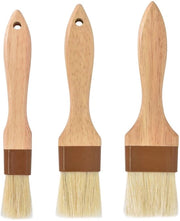 Tre pezzi di spazzole in legno per barbecue, spazzola per cucina con setole naturali, spazzola per cottura con setole naturali, spazzola per pane con lungo manico in legno, per cottura, cucina, grilling e outdoor