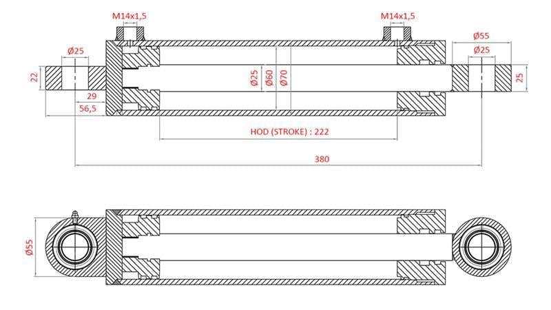 Cilindro del servosterzo per Case IH, FIAT, New Holland, codici OEM 5134221, 5144124, 5144126, 5143970, 5156718