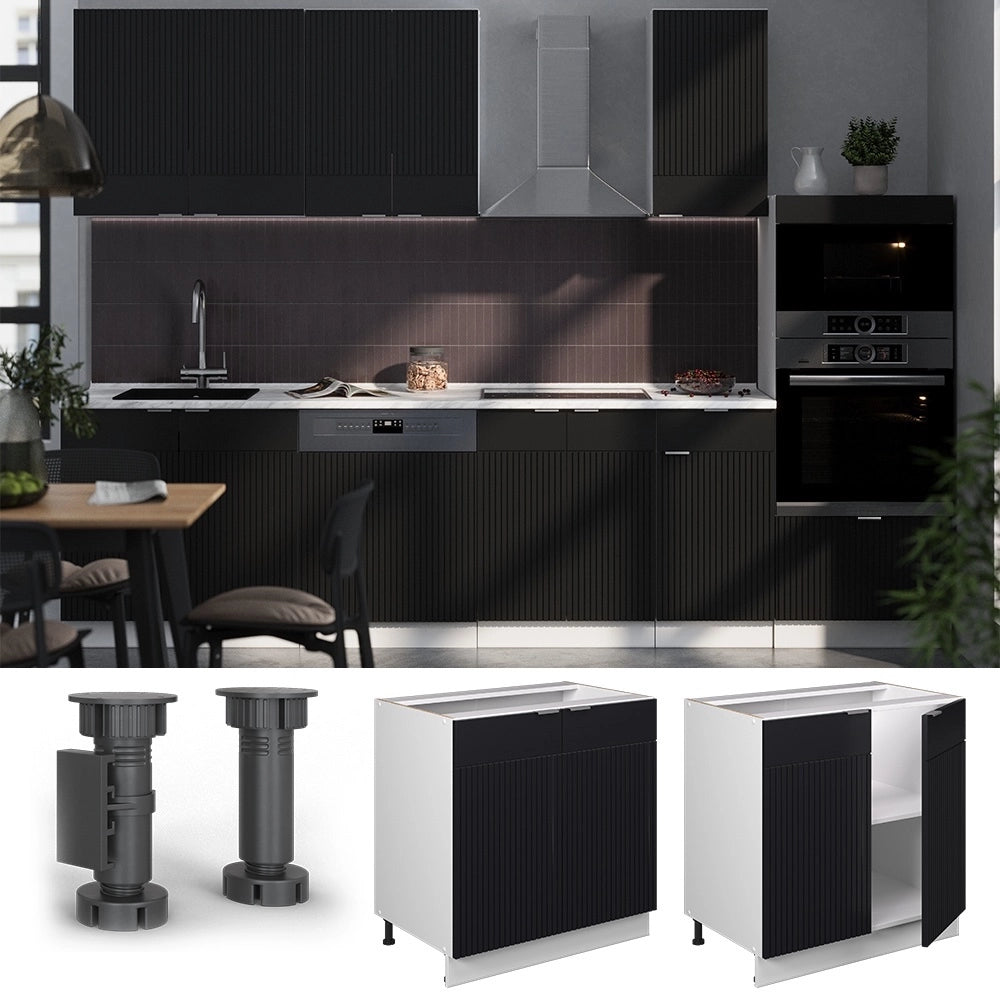 Mobile lavello cucina Fame-Line Nero rigato/Bianco 80 cm con ripiano, senza piano di lavoro Vicco