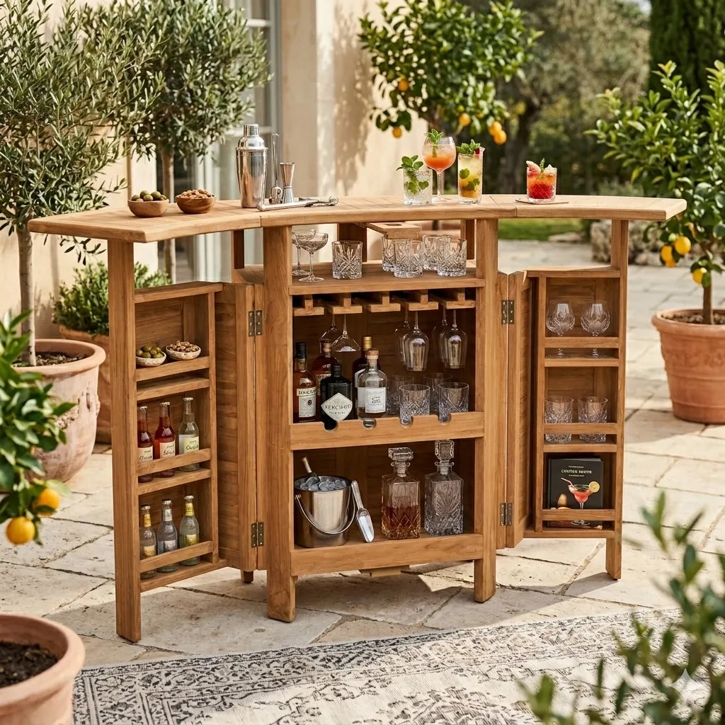 Banco Bar Pieghevole in Teak Massello per Esterno e Giardino - Apéro