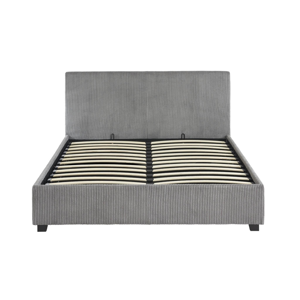 Letto a cassettone con rete a doghe 140x190cm, velluto a coste grosse,