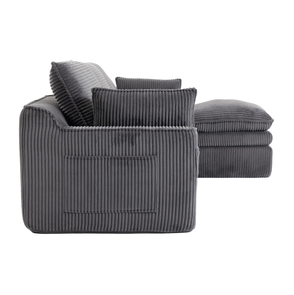 Divano modulare in velluto a coste grigio scuro con pouf