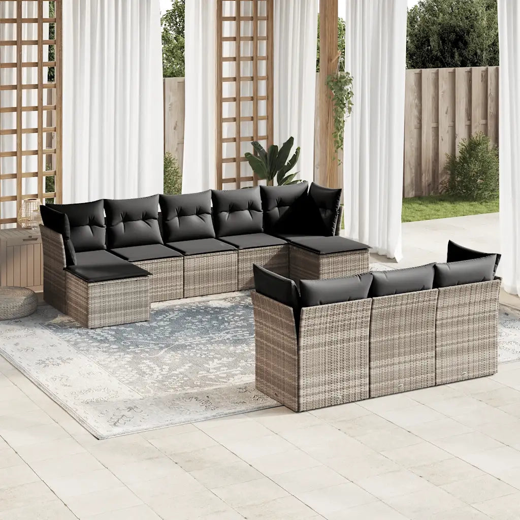 Set Divano Giardino 10 pz con Cuscini Grigio Chiaro Polyrattan 3218332