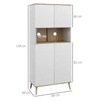 Credenza Cucina Alta con porta mensole regolabili nicchia centrale 2 passacavi, Buffet armadio di archiviazione 2 armadi, bianco| Aosom Italy