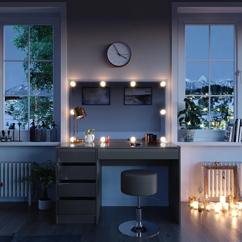 Vicco Tavolo da toeletta Grigio 55 cm con illuminazione a LED e sgabello