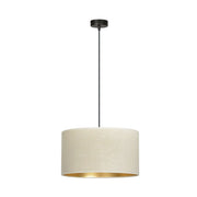 Lampada a sospensione Hilde con paralume in velluto bianco e interno oro