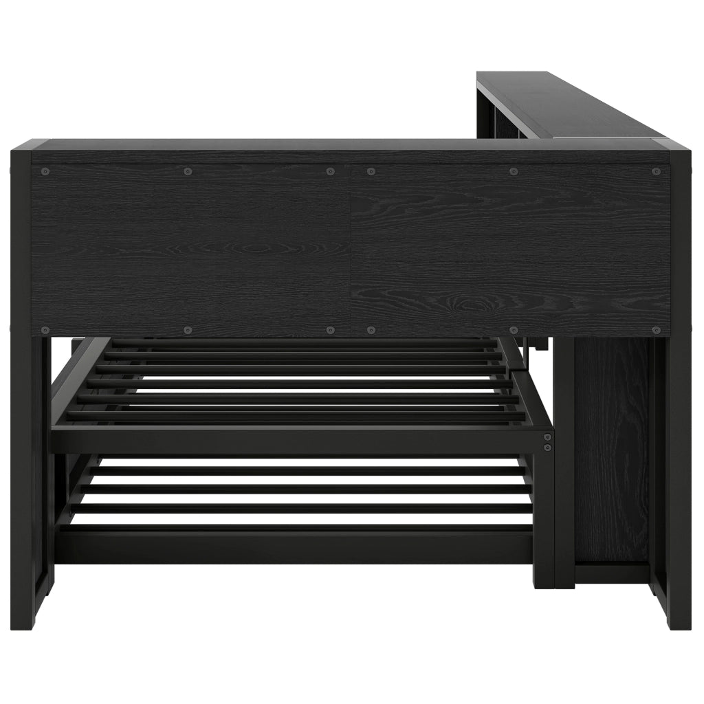 Letto da giorno 90x200 cm con letto estraibile; 5 vani contenitore; LED e USB; metallo e MDF nero