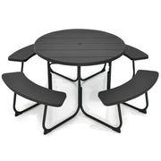 Set tavolo da picnic per 8 persone con 4 panche e foro per ombrellone, Tavolo da picnic circolare portata 225kg Nero-Tavoli e sedie da campeggio