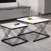 Tavolino basso modulare in set da 2 con finitura marmo lucida, piedini regolabili, MDF nero e bianco