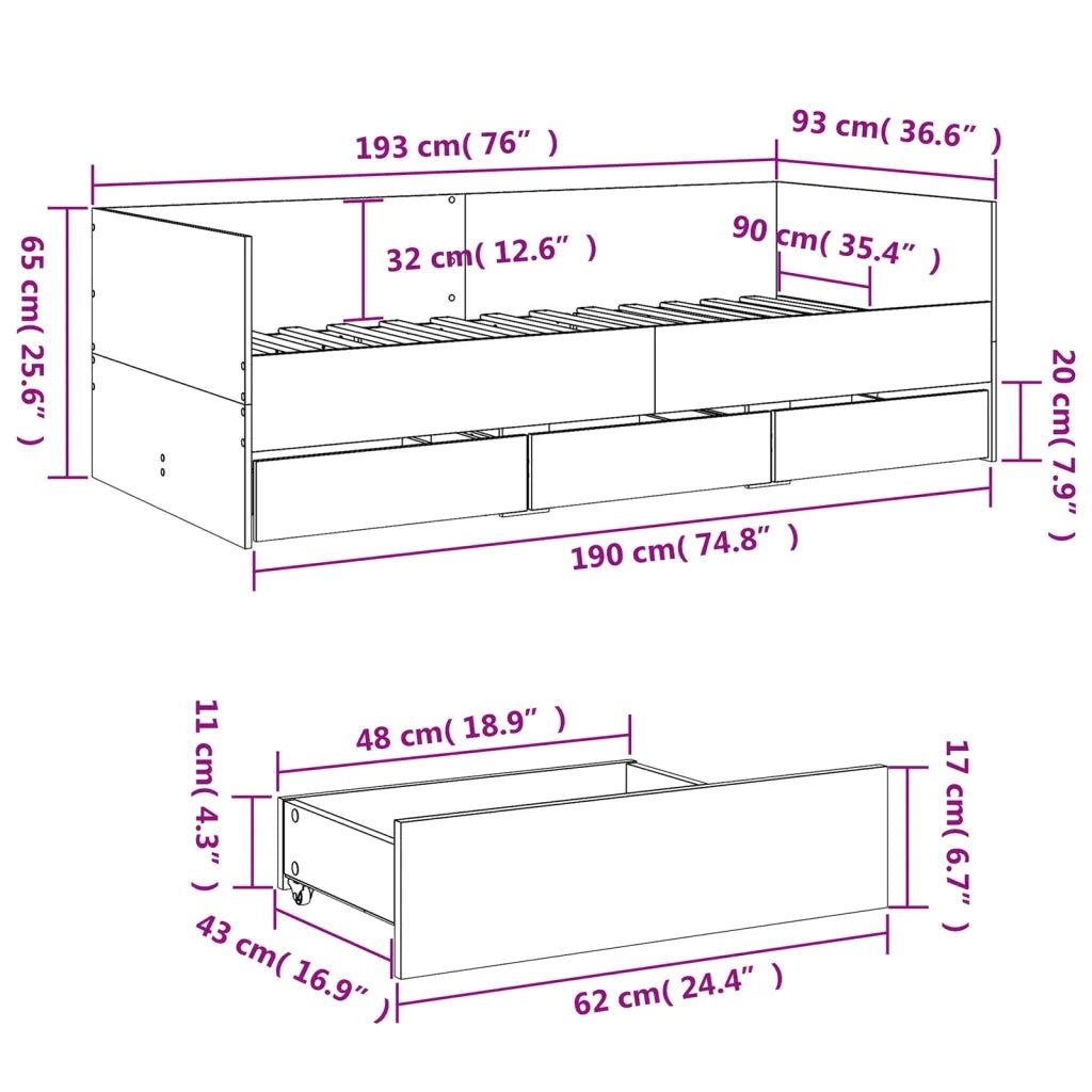 Divano Letto con Cassetti senza Materasso 90x190 cm 3280827
