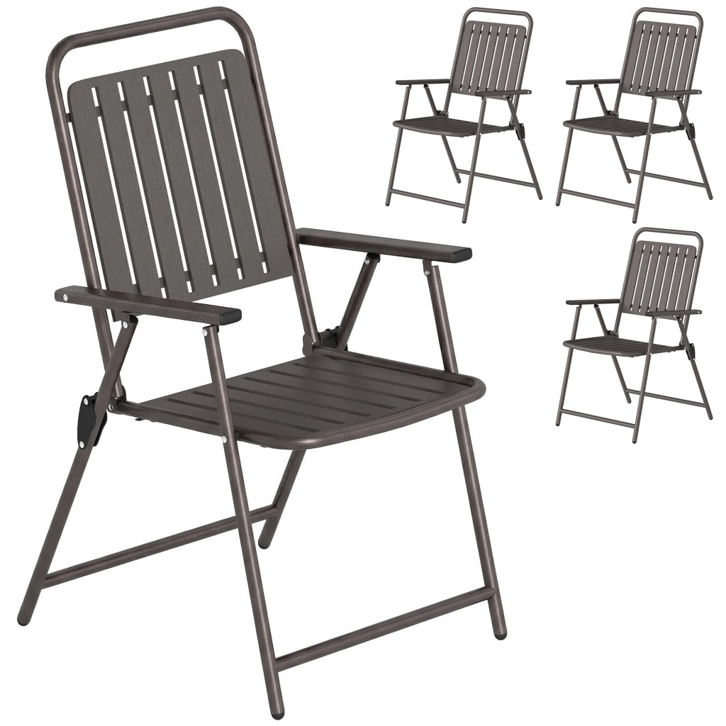 Set di 4 Sedie da Giardino Pieghevoli con Braccioli ¨C zephmum ¨C Marrone 55x63x93 cm