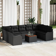 Set Divano da Giardino con Cuscini  10 Pezzi Rattan Nero Acacia