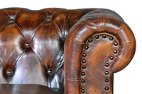 Divano chester 3 posti in vero cuoio marrone materassé