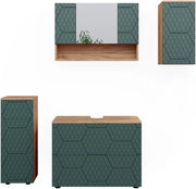 Set mobili bagno Irma, Quercia verde/oro, 4 parti