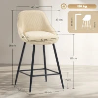 Set 2 Sgabelli Bar Girevoli con Schienale e Braccioli, Rivestimento in Velluto a Coste e Poggiapiedi, Beige